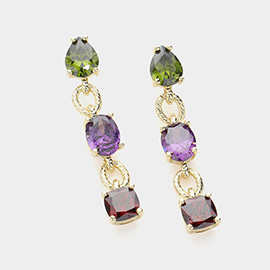 14K Gold Plated CZ Stone Cluster Link Dropdown Earrings