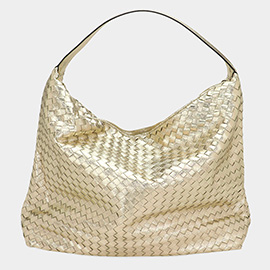 Shiny Faux Leather Braided Shoulder Shopper Bag