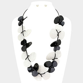 Oversized Celluloid Acetate Clover Beaded Faux Leather Necklace