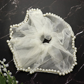 Pearl Embellished Mesh Scrunchie Hair Band