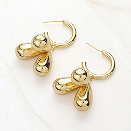 Chunky Metal Triple Teardrop Ball Dangle Earrings