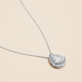 Semi Fine Collection - 18K White Gold Dipped Teardrop Pave Pendant Necklace