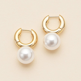 Semi Fine collection - 18K Gold Dipped Pearl Charm Chunky Huggie Hoop Earrings