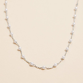 Semi Fine Collection  - 18K White Gold Dipped Pearl Station Necklace