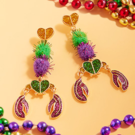 Glittered Enamel Pom Pom Mardi Gras Crawfish Earrings