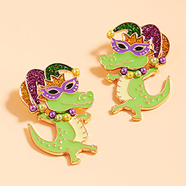 Glittered Enamel Mardi Gras Alligator Earrings