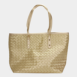 Faux Leather Weave Tote Bag