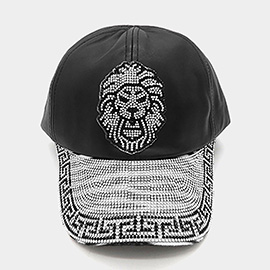 Bling Studded Lion Pointed Geometric Pattern Pointed Baseball Cap