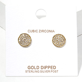 Gold Dipped CZ Stone Paved Disc Stud Earrings