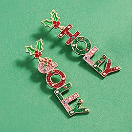 Enamel Holly Jolly Christmas Message Dangle Earrings