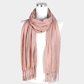 Solid Crinkle Tassel Scarf