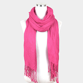 Solid Crinkle Tassel Scarf