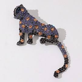 Stone Embellished Black Panther Pin Brooch