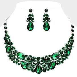 Teardrop Oval Stone Cluster Embellishment Evening Necklace