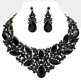 Teardrop Marquise Stone Cluster Embellished Evening Necklace