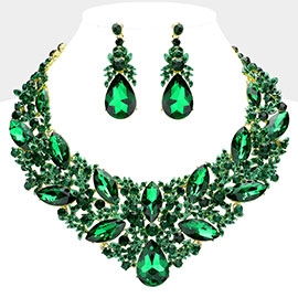 Teardrop Marquise Stone Cluster Embellished Evening Necklace