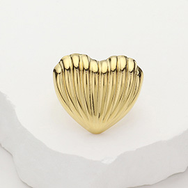 Stainless Steel Ribbed Heart Adjustable Ring