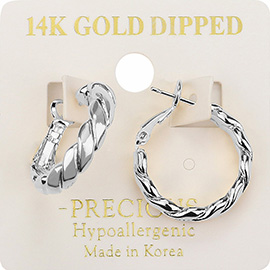 14K Gold Dipped Textured Hoop Earrings