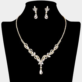 Teardrop Stone Cluster Pendant Marquise Rhinestone Paved Necklace