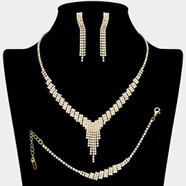 Rhinestone Paved Fringe V Shaped Necklace Jewelry Set