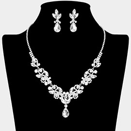 Teardrop Stone Cluster Pendant Marquise Stone Cluster Rhinestone Paved Necklace