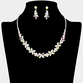 Marquise Round Stone Cluster Embellished Rhinestone Paved Necklace