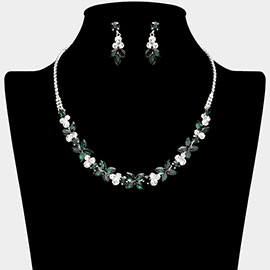 Marquise Round Stone Cluster Embellished Rhinestone Paved Necklace