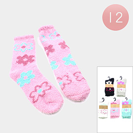 12Pairs - Flower Printed Warm Cozy Socks