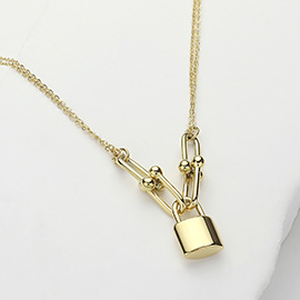 SECRET BOX_Stainless Steel Lock Pendant Hardware Link Double Layered Necklace