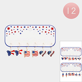 12 SET OF 3 - Enamel American USA Flag Charm Dangle Earrings