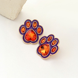 Enamel Stone Game Day Paw Stud Earrings