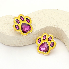 Enamel Stone Game Day Paw Stud Earrings