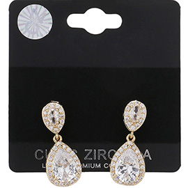 Teardrop CZ Stone Dangle Evening Earrings