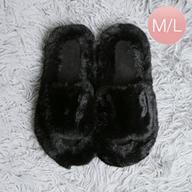 Fuzzy Solid Color Open Toe Indoor Floor Slippers