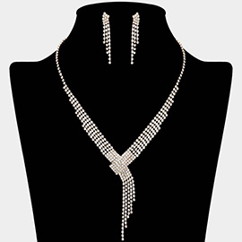 Rhinestone Paved Fringe V Shaped Necklace