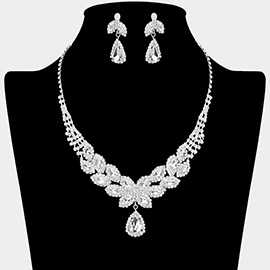 Teardrop Stone Pendant Marquise Embellished Rhinestone Paved Necklace