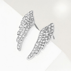 Crystal Stone Paved Wing Stud Earrings