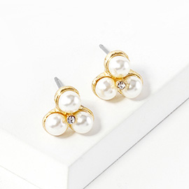 Crystal Triple Pearl Mini Stud Earrings