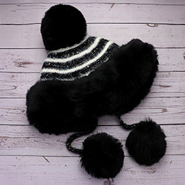 Faux Fur Earmuff Pom Pom Winter Hat 