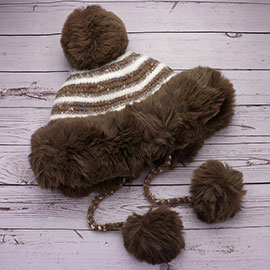 Faux Fur Earmuff Pom Pom Winter Hat 