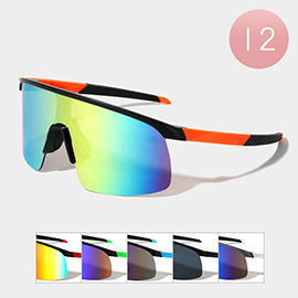 12PCS - Rimless Color Mirrored Lens Shield Sport Sunglasses