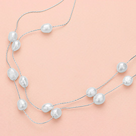 Pearl Station Double Layered Necklace