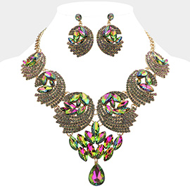 Teardrop Marquise Stone Embellished Rhinestone Paved Abstract Bib Statement Necklace