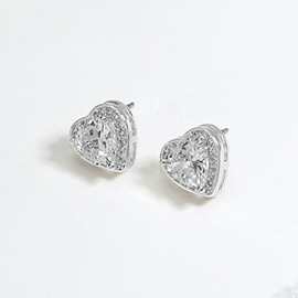 CZ Heart Stone Stud Earrings