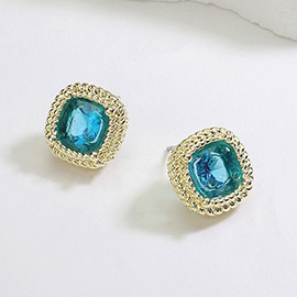 Square CZ Stone Cushion Stud Earrings