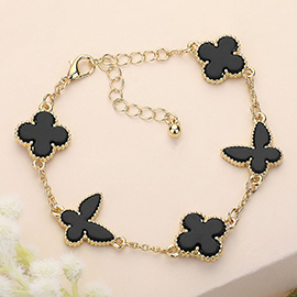 Natural Stone Quatrefoil Butterfly Link Bracelet