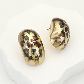 Leopard Printed Oval Dome Earrings