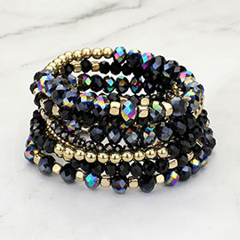 9PCs - Faceted Beaded Stretch Multi Layered Bracelets