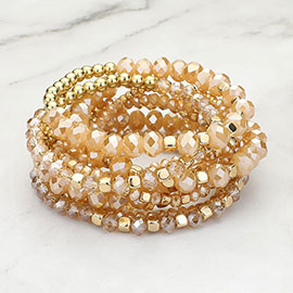 9PCs - Faceted Beaded Stretch Multi Layered Bracelets