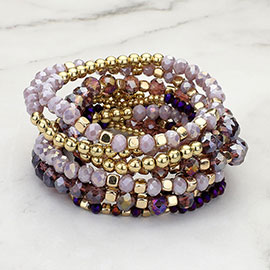 9PCs - Faceted Beaded Stretch Multi Layered Bracelets